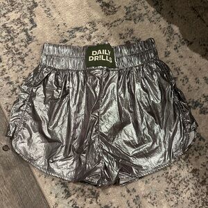 Daily Drills Metallic Silver Bubble Shorts